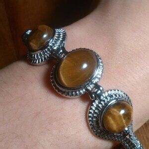 Tiger's Eye Stainless Steel Toggle Clasp Bracelet (Size 6.5 to 8 Inch)